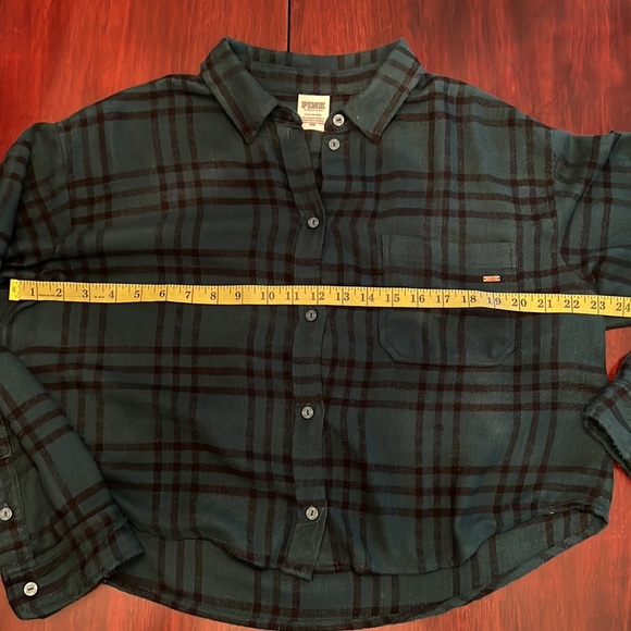 PINK deep teal & black plaid crop flannel - Picture 8 of 9